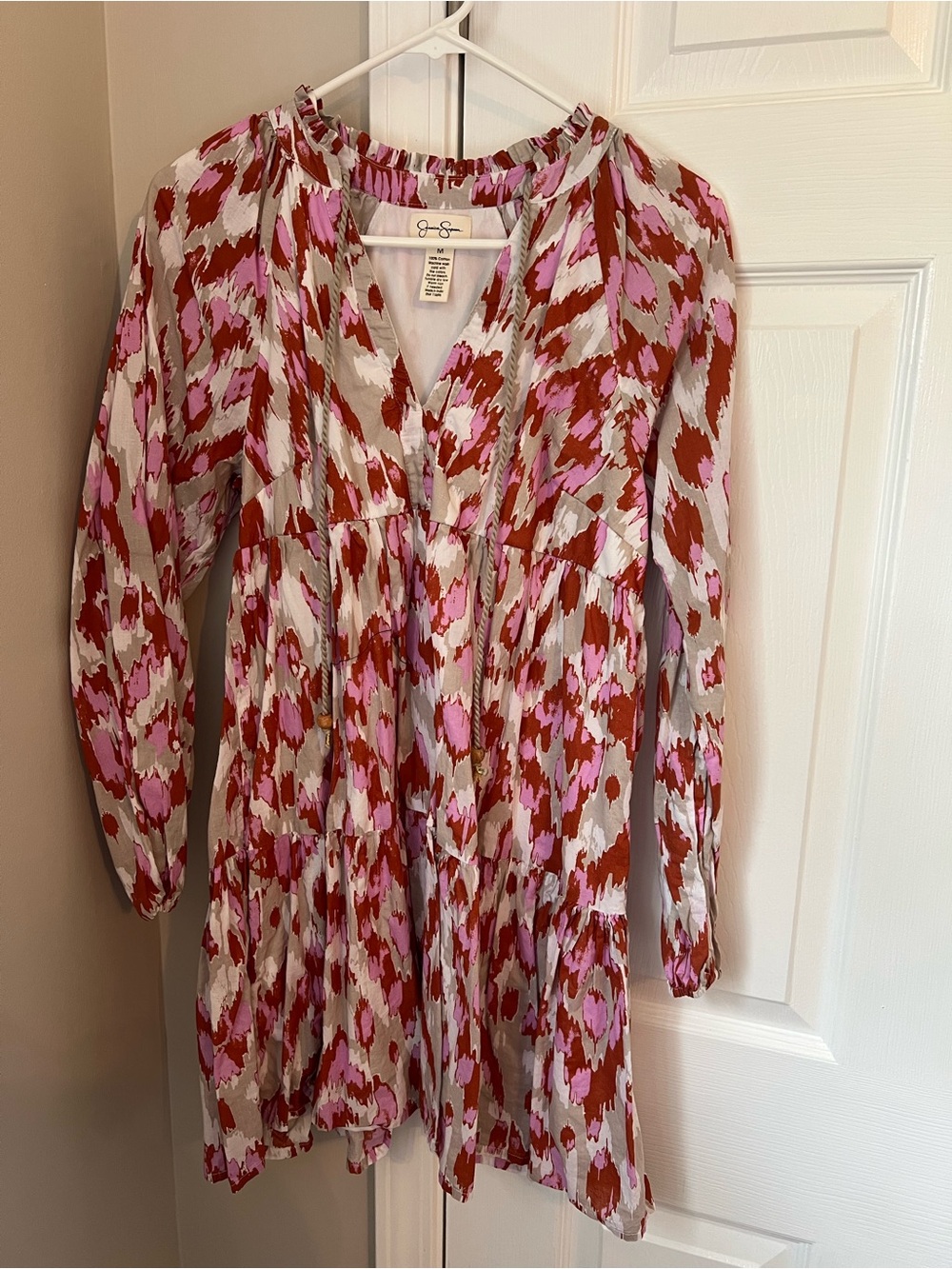Pink & Rust Printed V-Neck Tunic Dress